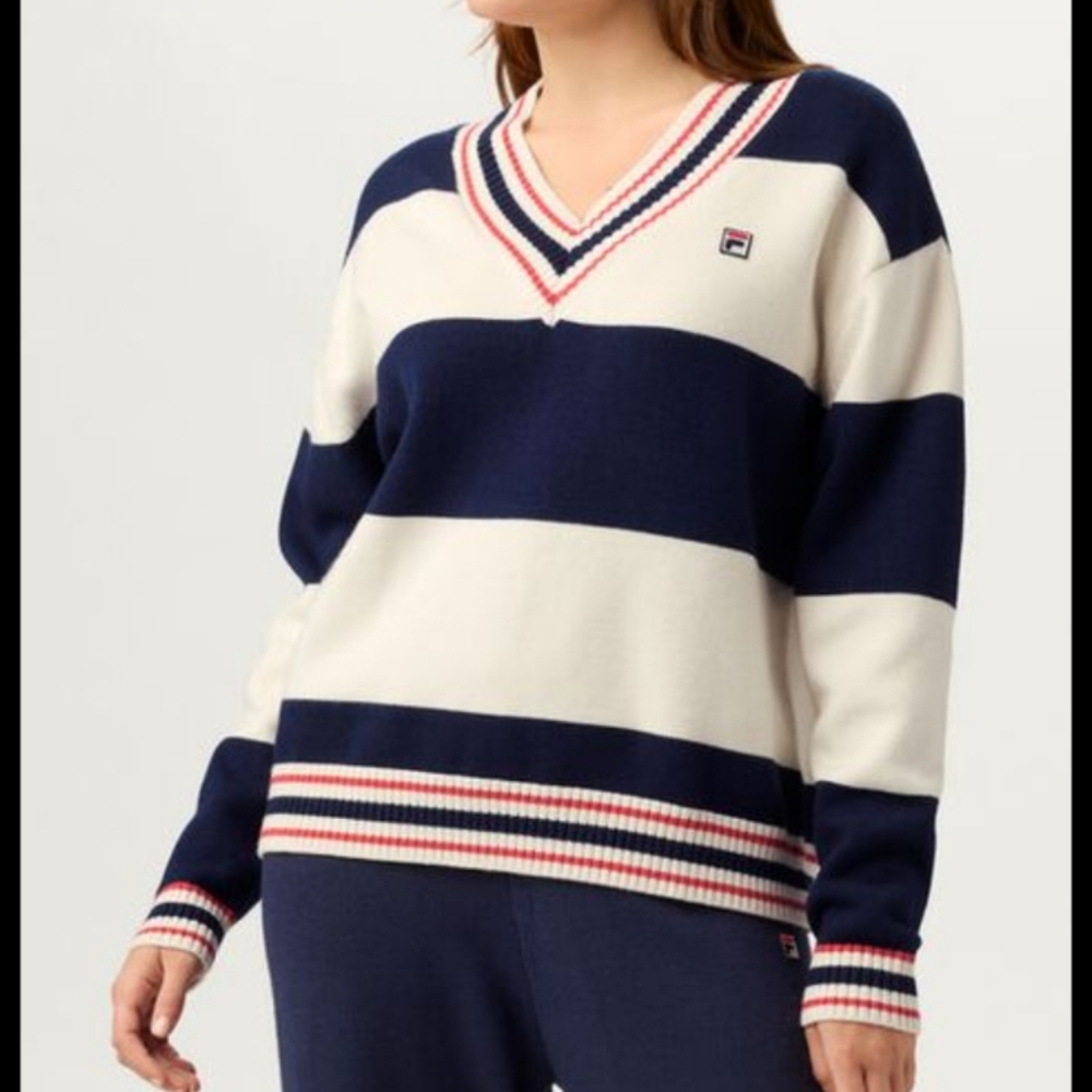 Fila Varisty V Neck Sweater Prep Criquet Sweater